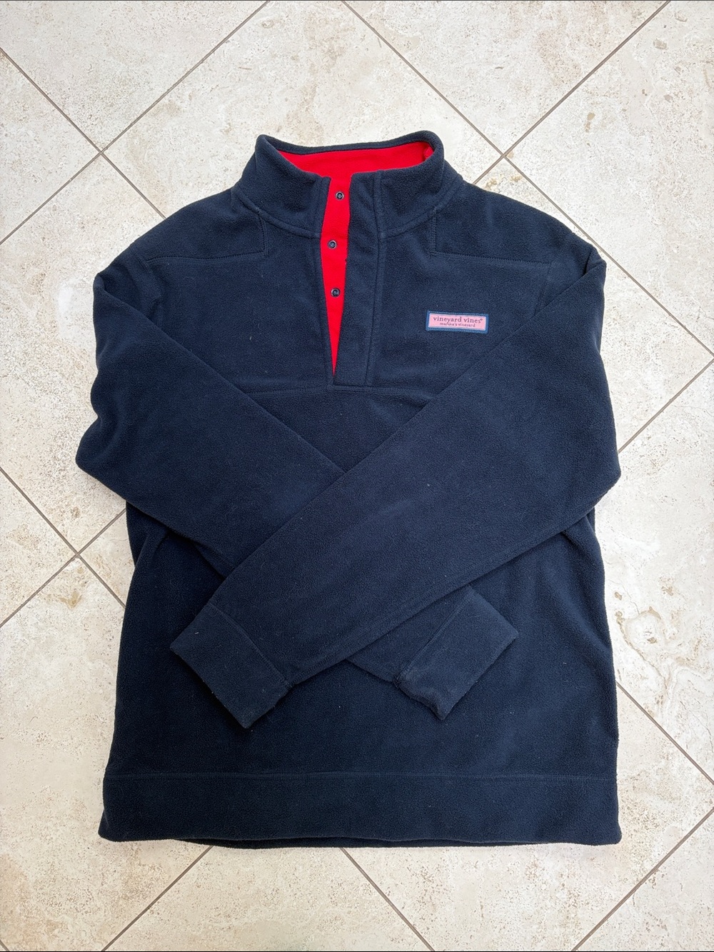 Vineyard Vines Navy Fleece Half-Zip with Red Placket